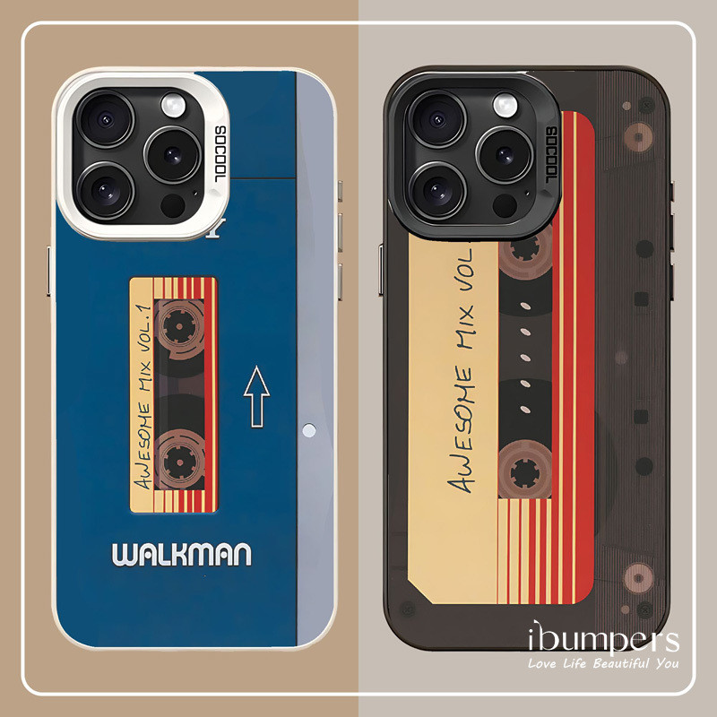 ibumpers Ốp Điện Thoại iPhone Hoài Cổ Mát Băng Cassette Họa Tiết Cho IPhone 16 15 14 12 13 11 Pro Max Ốp Lưng IMD Cứng Và Nhẵn