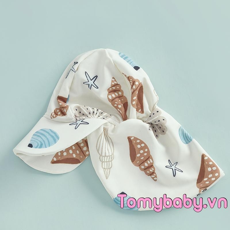 Bộ đồ bơi bé trai mới biết đi In vỏ sò Dây kéo tay ngắn chống nắng Bộ đồ tắm có nắp bơi
