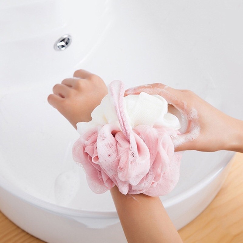 Bông Tắm Tròn Tạo Bọt Có Dây Treo Siêu Mềm Cao Cấp, Bông Tắm Tẩy Tế Bào Chết 2 Màu Xuất Nhật