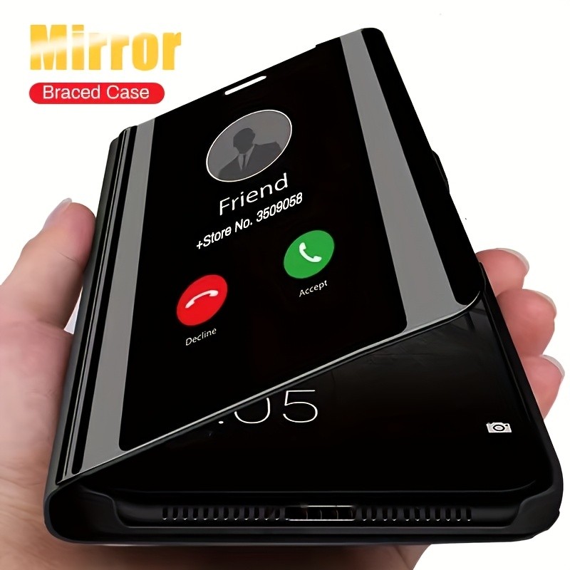Ốp điện thoại vỏ sò giả da từ tính cho Samsung Galaxy S 25 24 23 22 21 20 PLUS FE ULTRA 4G 5G có giá đỡ gương thông minh