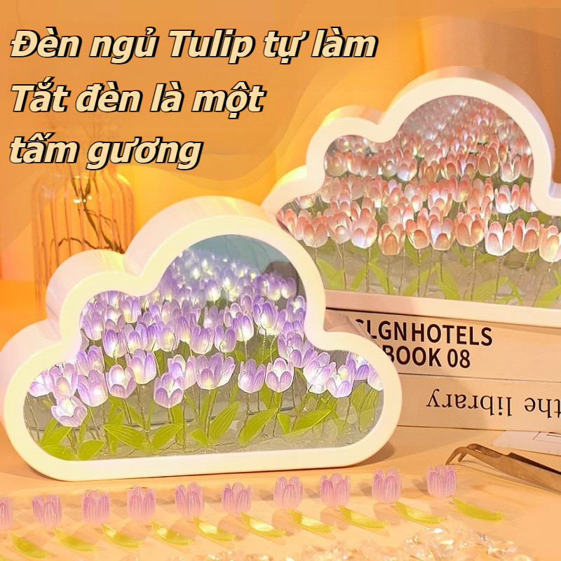 Đèn Tulip hình Đám Mây Gương Handmade Trang Trí Phòng Ngủ,Phòng Khách,Bàn Làm việc,Quà tặng đáng yêu