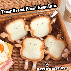 Móc khóa búp bê sang trọng hoạt hình dễ thương Bánh mì nướng - Mặt dây chuyền túi đựng tiền xu đa chức năng - Đồ trang trí treo hợp thời trang Quà tặng sinh nhật