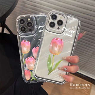 ibumpers Ốp Điện Thoại iPhone Tươi Lãng Mạn Họa Tiết Hoa Tulip Cho IPhone 16 15 14 12 13 11 Pro Max IP 7 8 Plus X XS XR Mẫu Sóng Ốp Lưng Trong Suốt Dày Dặn TPU Mềm Chống Sốc