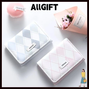 AllGIFT Ví Đựng Thẻ Tín Dụng In Họa Tiết Caro Màu Xanh Dương Phong Cách Hàn Quốc Cho Nữ