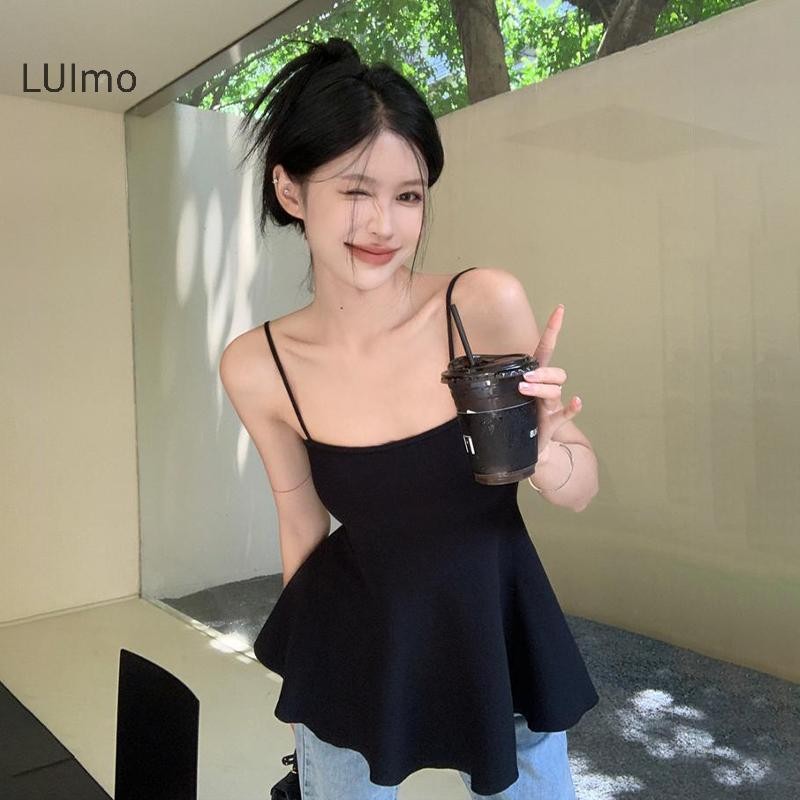 Luimo Nữ Mùa Hè Hàn Quốc Màu Trơn Dệt Kim Spaghetti Dây Đeo SBS