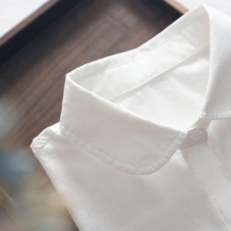 Áo sơ mi nữ Cotton dài tay màu trắng trơn dành cho nữ Áo sơ mi có cổ thường ngày