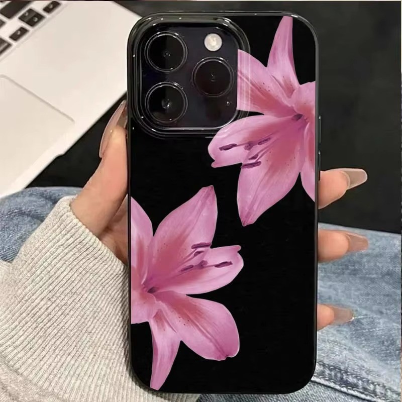 Dành Cho iPhone 16 15 14 13 12 11 Pro Max 16e Cho iPhone XS Max X XR 8 7 Plus SE2020 2022 Cánh Hoa Sen Silicon Mềm Chống Sốc Màu Đen