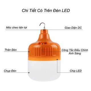 Bóng đèn tích điện 100w siêu sáng có móc treo tiện lợi dùng khi mất điện dã ngoại