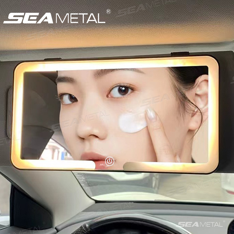 Gương trang điểm nội thất ô tô SEAMETAL có đèn Led lấp đầy 3 màu Độ sáng có thể điều chỉnh HD Gương trang điểm dành cho nữ Sạc 1200mAh