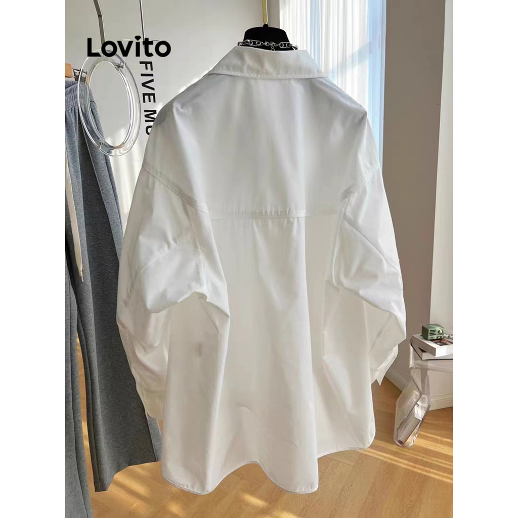 Ảnh Áo sơ mi kiểu Lovito không đối xứng nút trước màu trơn thanh lịch cho nữ LNE24084 (Nhiều màu) 3