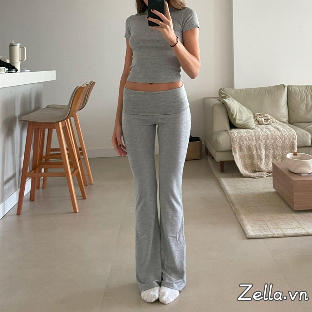 Trang phục mùa hè dành cho nữ Áo thun cổ tròn ngắn tay + Bộ quần lưng thấp