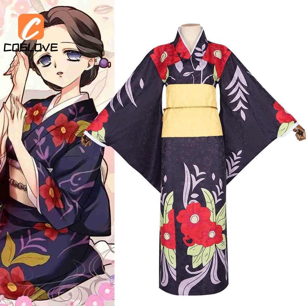 Anime Demon Slayer - Tamayo Cosplay: Trọn Bộ Quần Áo Kimono Dài Tay