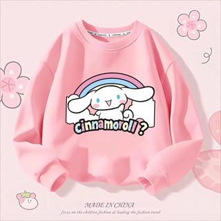 Bé Gái Cinnamoroll Áo Chui Đầu Cổ Tròn Dài Tay Nhẹ Hoạt Hình Thường Ngày Dễ Thương Trẻ Em Mùa Xuân Top