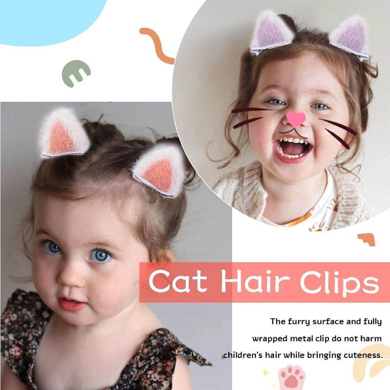Ngọt Ngào Mềm Mại Sang Trọng Tai Mèo Kẹp Tóc Đáng Yêu Lông Thú Tai Mèo Barrettes Đầu Váy