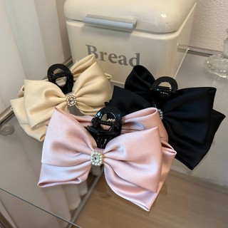 Kẹp tóc nơ Rhinestone satin khí chất Dongdaemun phong cách Hàn Quốc
