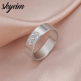 Skyrim Nữ Nhẫn Bạc Titan Thép Không Gỉ Nhẫn Chữ Thập Chấm Kim Cương Nhẫn Trang Sức Thời Trang
