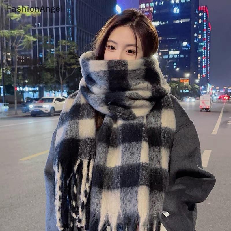 Fashionangel Kẻ Sọc Khăn Checkerboard Khăn Mềm Mại Nữ Mùa Đông Ấm Áp Kép Sử Dụng Khăn Choàng Dài Vintage Dày Khăn Choàng VN