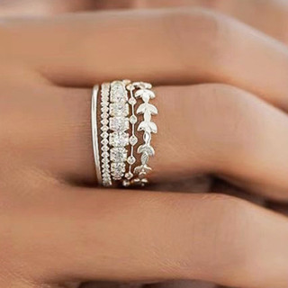 S925 Bạc 5 Mảnh Bộ Nhẫn Zircon Đơn Giản Trang Sức Thời Trang Quà Tặng Nữ