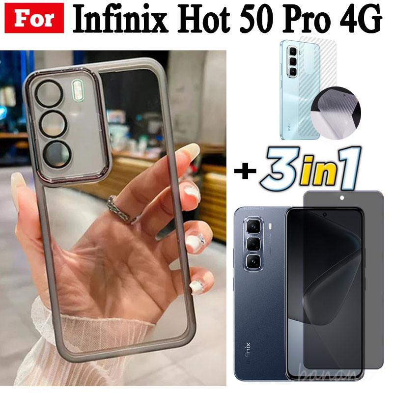 3 trong 1 Infinix Hot 50 Pro 50i 50 4G 5G TPU Mềm Silicon Trong Suốt Vỏ Điện Thoại Có Camera Bảo Vệ Mặt Sau + Kính Cường Lực Riêng Tư + Phim Mặt Sau