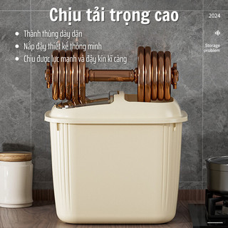 Thùng Đựng Gạo Nắp Đậy Chắc Chắn Đậy Kín Ngăn Côn Trùng, Ẩm Mốc Thành Nhựa Dày Dặn 6kg/10kg/15kg