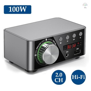 Bộ khuếch đại kỹ thuật số HIFI BT5.0 Bộ khuếch đại âm thanh nổi Mini 100W Bộ thu âm thanh kênh kép AMP âm thanh nổi USB AUX cho rạp hát tại nhà Máy nghe nhạc thẻ TF USB Sliver