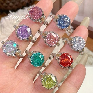 Châu Âu Mỹ ins Phong Cách Mới Hình Bát Giác Hoa Hồng Cắt Lấp Lánh Xanh Tím Nhẫn Nữ