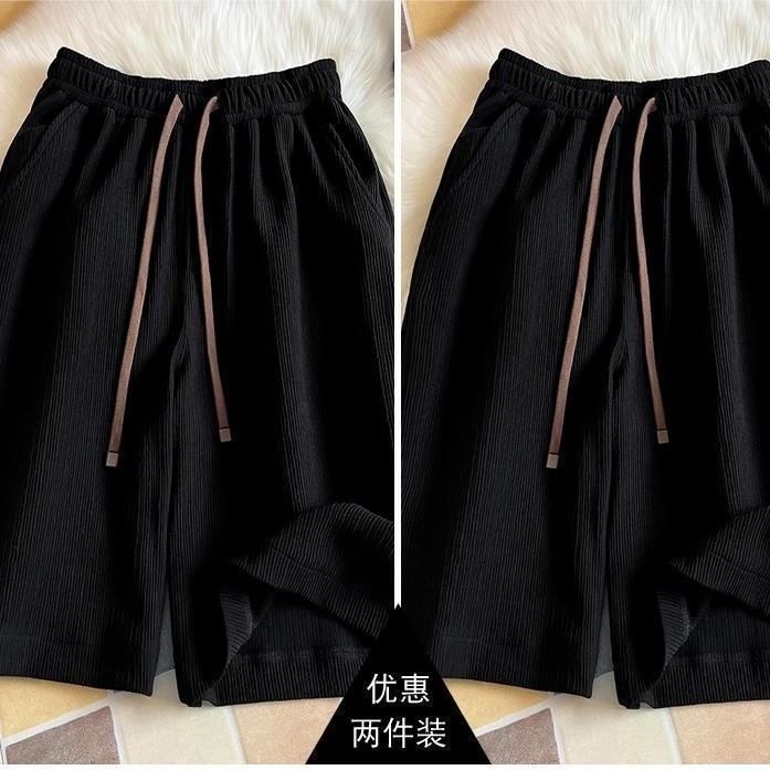 Kích Thước Lớn Xếp Ly Lụa Băng Nhanh Khô Nam Mùa Hè Quần Mỏng Đi Biển Quần Thể Thao Rời Thường Ngày Năm Điểm Quần Giữa