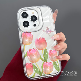 ibumpers Ốp Điện Thoại iPhone Tươi Lãng Mạn Họa Tiết Hoa Tulip Cho IPhone 16 15 14 12 13 11 Pro Max IP 7 8 Plus X XS XR Mẫu Sóng Ốp Lưng Trong Suốt Dày Dặn TPU Mềm Chống Sốc