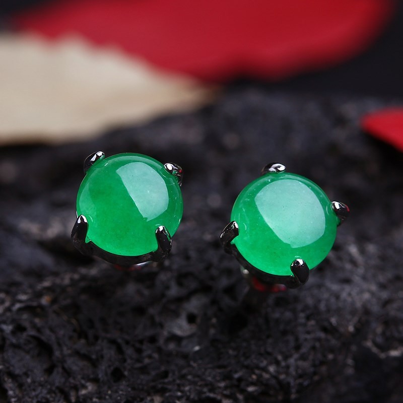 New tự nhiên Jade jadeite Retro thiết kế của phụ nữ Bông tai