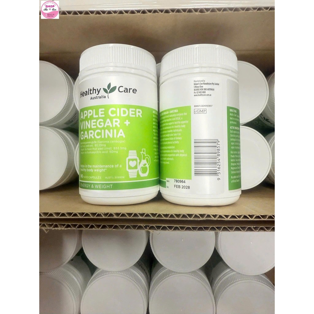 Viên uống hỗ trợ kiểm soát cân nặng với giấm táo và tỏi Healthy Care Apple Cider Vinegar + Garcinia 90 viên của Úc