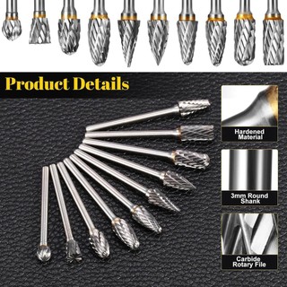 Bộ 10 Mũi Khoan Cacbua Vonfram – Đầu Mài Khắc Gỗ, Mài Kim Loại, Dụng Cụ Quay Mini, Mũi Mài CNC Chuyên Dụng