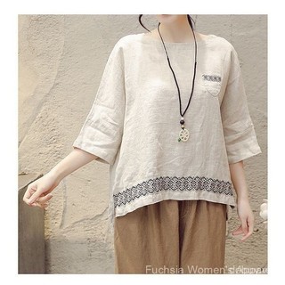 Hàng sẵn, áo blouse barong hiện đại lấy cảm hứng từ châu Á cho phụ nữ, áo blouse cotton và lanh cho phụ nữ kích cỡ lớn, áo sơ mi tay ba phần tư mùa hè