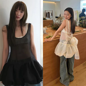 Bộ áo liền quần bó hoa trong suốt mỏng phong cách thiết kế Hàn Quốc phong cách thiết kế Hàn Quốc