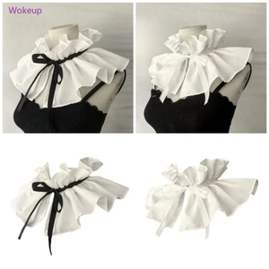 Woke Nữ Victoria Ruffle Đứng Cổ Giả Vintage Ruy Băng Buộc Xếp Ly Khăn Choàng Mũi