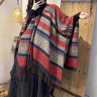 Phong Cách Dân Tộc Sọc Dệt Kim Tất Cả Trận Đấu Khăn Choàng Phong Cách Dài Bìa Ảnh Thịt Du Lịch Du Lịch Ngoài Mặc Áo Choàng Khăn Tua Rua 24.10.30