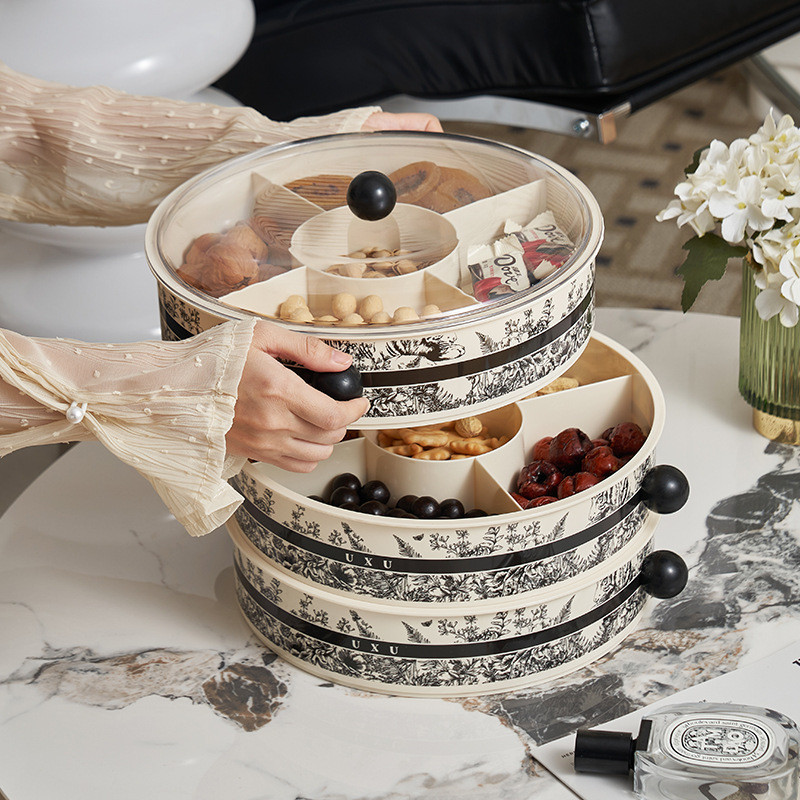 1 / 2 / 3 Lớp Năm Mới Trung Quốc Retro Hộp Trái Cây Khô Nhẹ Hoa Văn Sang Trọng Đĩa Khô Có Nắp Hộp Bảo Quản Chống Bụi Đai Ốc Hộp Ăn Nhẹ Hộp Kẹo Lưới Kín Hộp Giữ Tươi