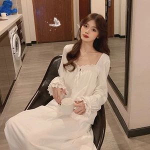 Váy Ngủ Bộ Đồ Ngủ Nữ Xuân Thu Đông Nhật Bản Ngọt Dài Trắng Dài Tay Homewear