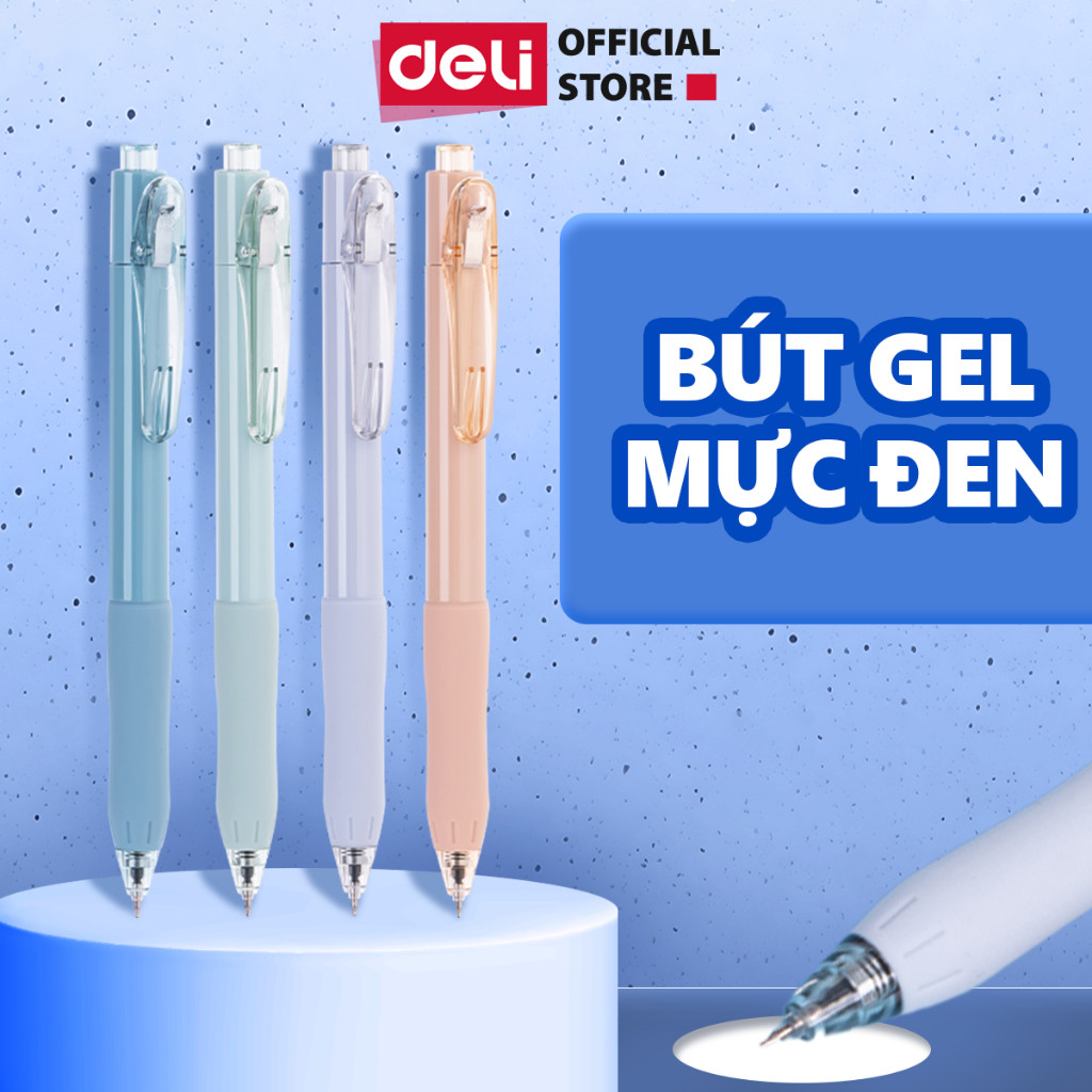 Bút Gel Deli Mực Xanh Ngòi 0.5mm Thiết Kế Pastel Dễ Thương Đầu Bấm Nét Viết Đều Không Tắc Mực Cho Học Sinh Sinh Viên