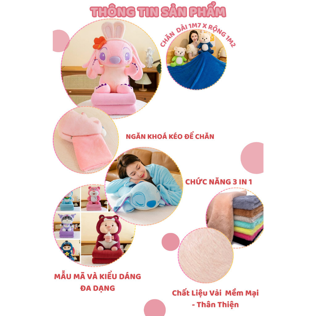 Gấu Bông Có Chăn Bên Trong, Chăn Gối Gấu Bông Cho Bé Và Người Làm Văn Phòng Chức Năng 3in1 Tiện Lợi