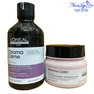 Combo dầu gội khử vàng SILVER và hấp giữ màu VITAMINO L'oréal dành cho cô nàng xám bạc 300ml/250ml [ TN ]