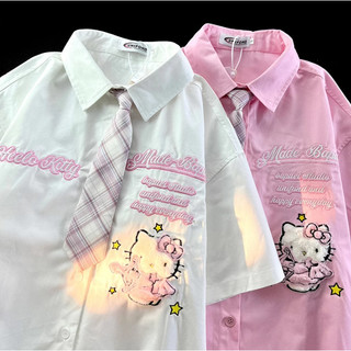 Cute Shirt Design polo Summer Short Sleeve Shirt ins Men and Women College Style Niche kitty Cat Japanese Style Shirt