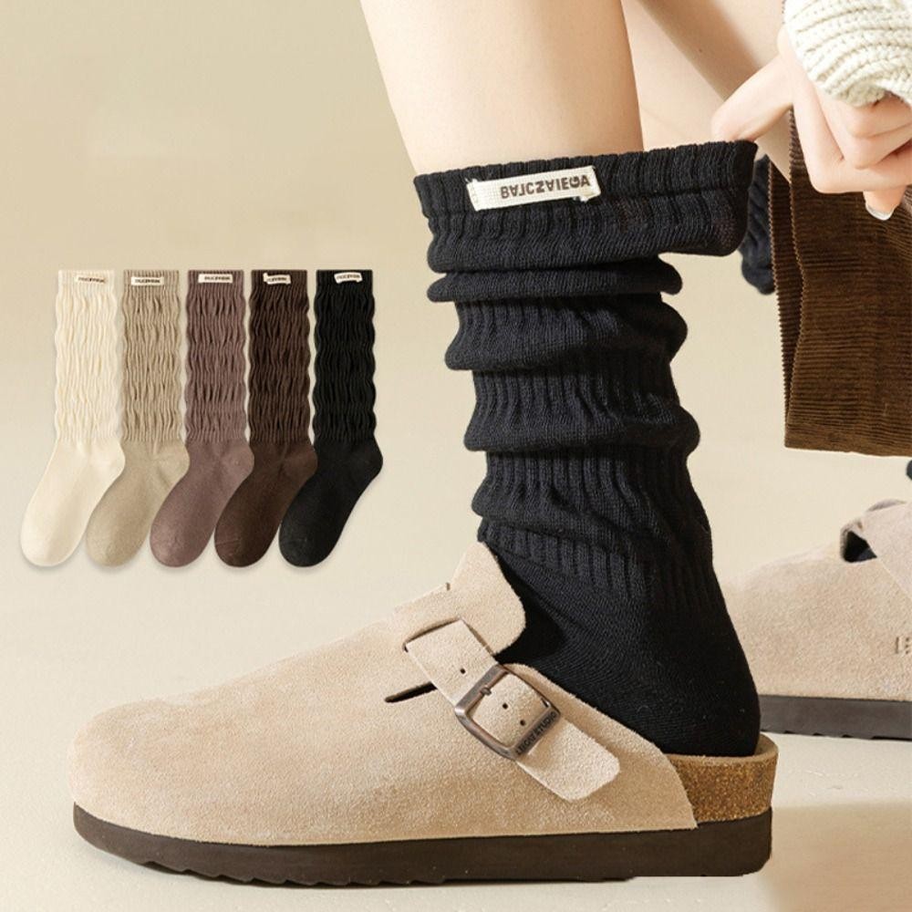 Tất bắp chân xếp tầng LAKAM, Cotton co giãn, kiểu Gothic JK ấm áp dành cho nữ