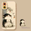 Ốp điện thoại hình mèo hồng dễ thương + dây buộc cho iPhone 17 16 15 14 13 12 11 Pro Max X Xr Xs Max 7 8 Plus SE2020 Vỏ điện thoại màu đen mềm
