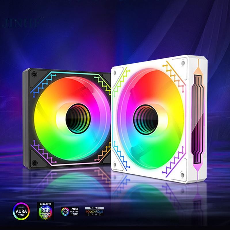 JINHF 12cm ARGB Vỏ Máy Tính Tắt Tiếng Quạt PC Tháp Im Lặng Không Khí PWM 4Pin Tốc Độ Cao 1600 PWM DC12V Hiệu Ứng Gương Hệ Thống Làm Mát HOT