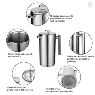 French Press 304 Máy pha cà phê giữ nhiệt bằng thép không gỉ 800ML 3 bộ lọc Tay cầm chống bỏng Máy ép cà phê chống gỉ