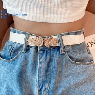Kudosation Thắt Lưng Co Giãn Mỏng Trang Trí Co Giãn Nhanh Phát Hành Thắt Lưng Đen Mạ Vàng Lá Khóa Nữ Đầm Thắt Lưng Quần Jean Thắt Lưng