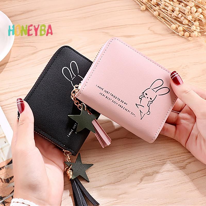 < Honeyba > Ví Nữ Nhỏ Ngắn Ví Bé Gái Dễ Thương Dây Kéo Da Ví Đựng Tiền Xu Nữ Ví Cầm Tay Ví
