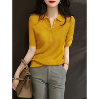 Polo Cổ Băng Lụa Áo Len Nữ Mùa Hè 2025 Phong Cách Mới Thời Trang Top Phù Hợp Với Áo Thun Nửa Tay Tren