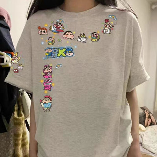 Áo Phông Áo Thun Shin Sticker in tay cực hot cute Dáng rộng