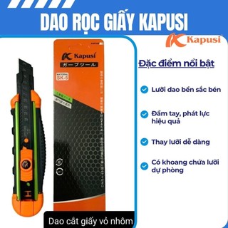 DAO CẮT (RỌC) GIẤY CAO CẤP VỎ NHÔM KAPUSI ĐEN VIỀN XANH SẴN 1 LƯỠI CẮT_K8755